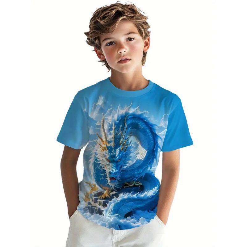 Boy's Fashion 3D Printed T-Shirt - Short Sleeve Crew Neck Casual Streetwear Bike Design for Young People