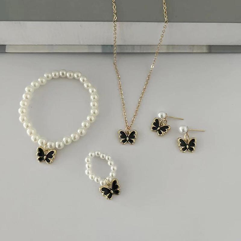 Popular Children'S Jewelry Set Dripping Butterfly Charm Pearl Bracelet Earrings Necklace Jewelry Women