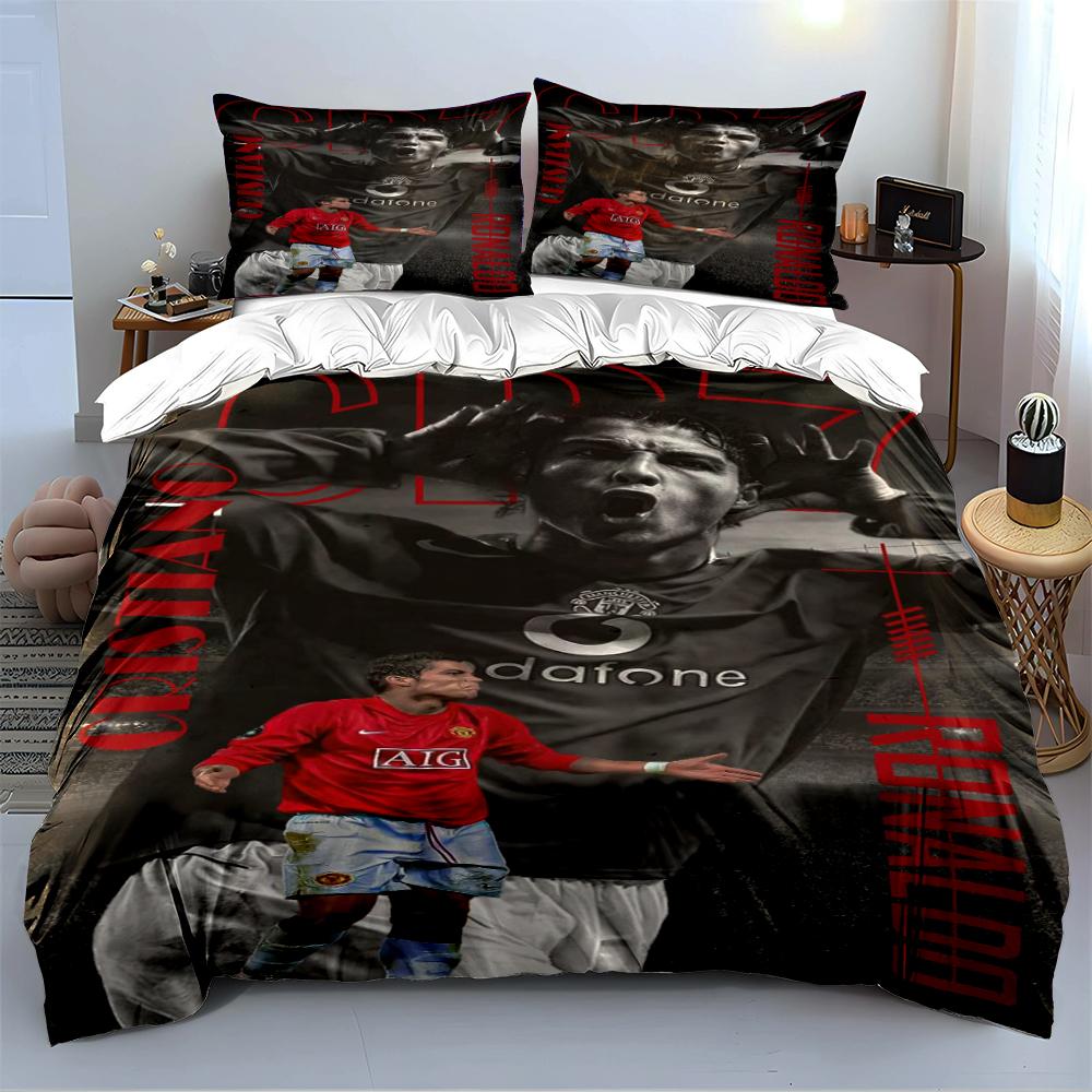 Football Star Bedding Set with Red Theme Bedding set (1 duvet cover, 2 pillowcases, duvet not included)