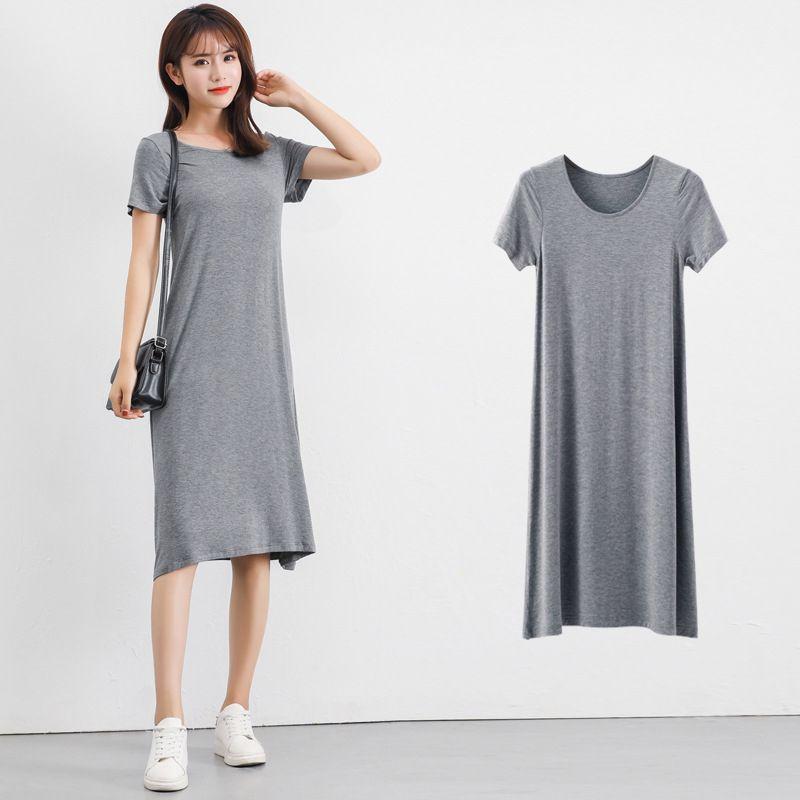 Plus Size Women's Summer Modal Short Sleeve Long T-shirt Casual Dress For Effortless Style