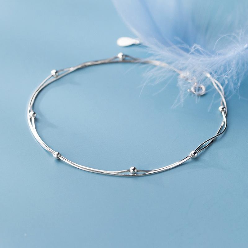 Modian High Quality Double Layer Snake Chain Anklet for Women Girl With Heart Lobster Clasp Fit Beads Charm Anklet Fine Jewelry