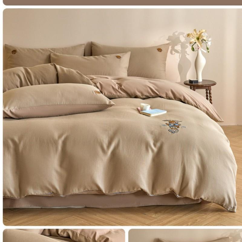 Thick Brushed Cotton Bedding Set Bear Embroidery Sheet Duvet Cover All