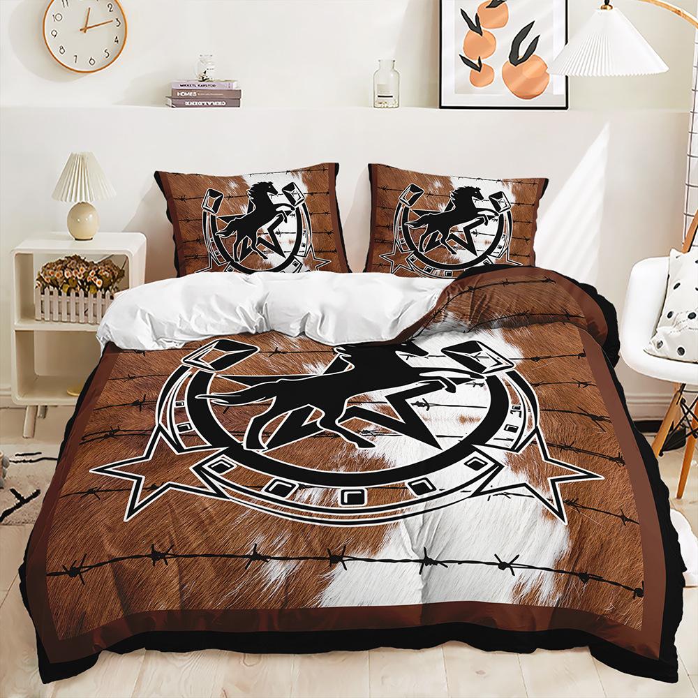 Three-Piece Cowhide Texture Fur 3D Quilt Cover Two-Piece Bedding Kit