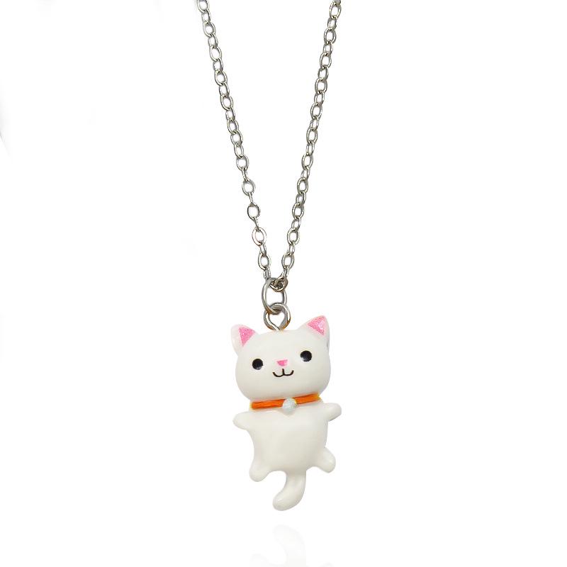 Cute Cartoon Kitten Pendant Necklace with Little Flower - Fashionable Accessory