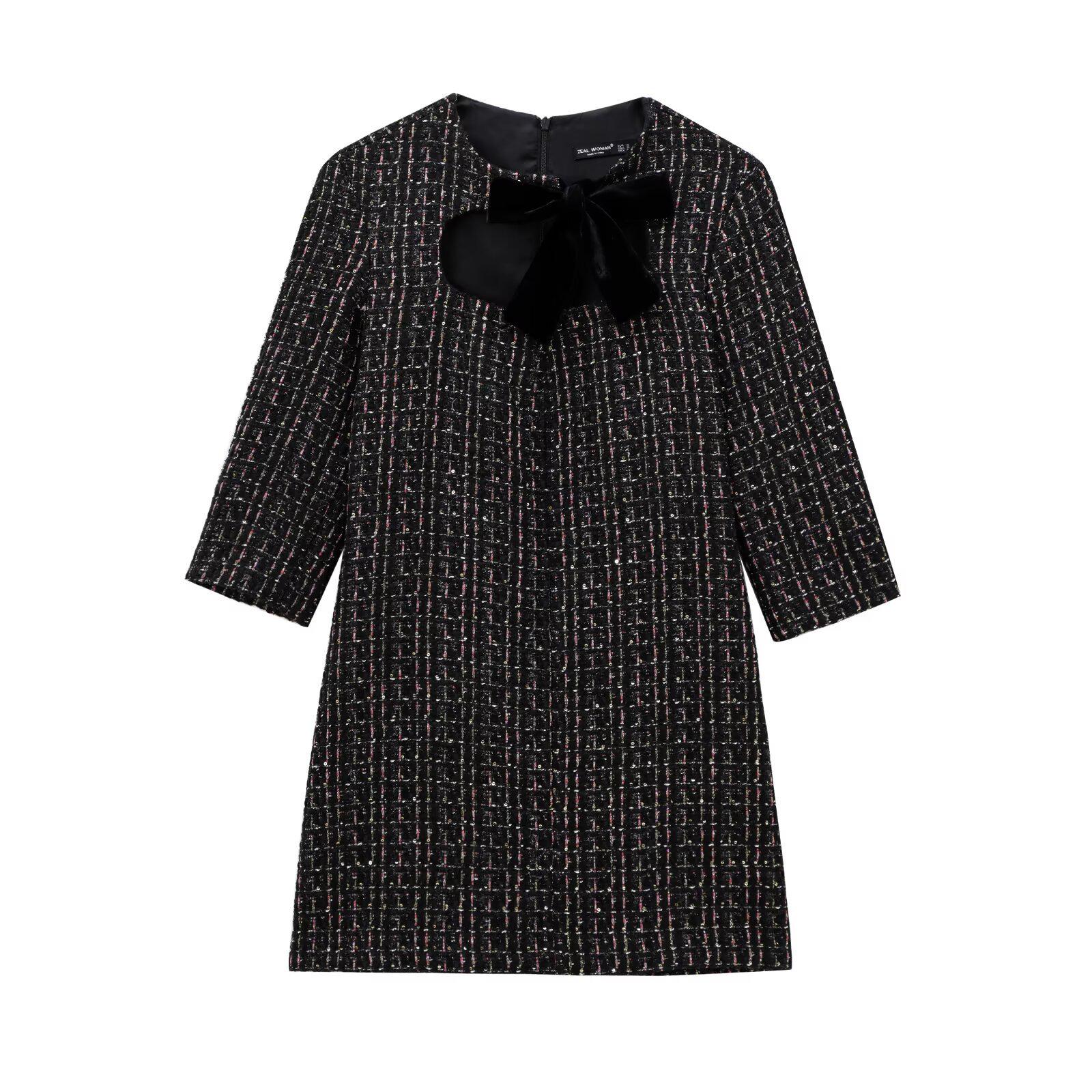 

Платье женское ZARZ DIY из бархата, украшенное бантом - европейский и американский стиль Large чёрный