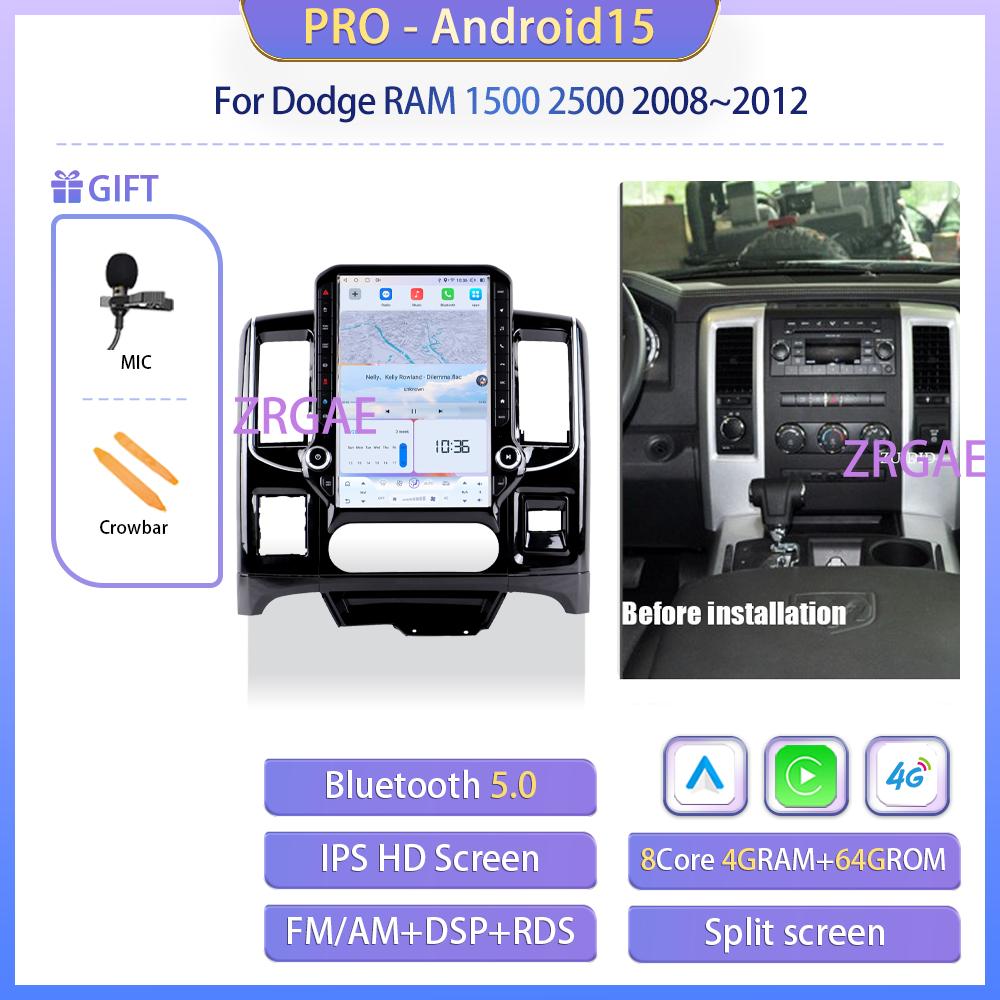 

14.5‘’ Android 15 Car Radio For Dodge RAM 1500 2500 2008-2012 Multimedia Player Tesla Style Wireless Carplay Auto Stereo GPSBT Eight Core