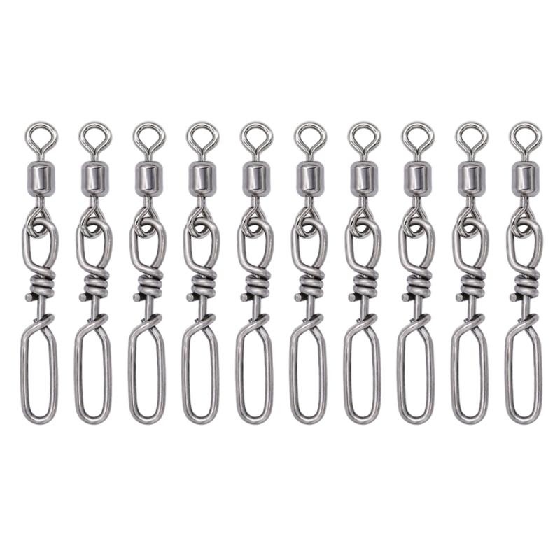 10Pcs Highly Strength Rolling Ball Bearing Snap Fishing Barrels Swivels Baits Connectors Clip for Saltwater Freshwater