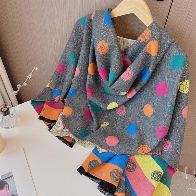 New High-quality Color Polka Dot Scarf Color Matching Double-sided Imitation Cashmere Scarf Wool Shawl Long Winter Shawl