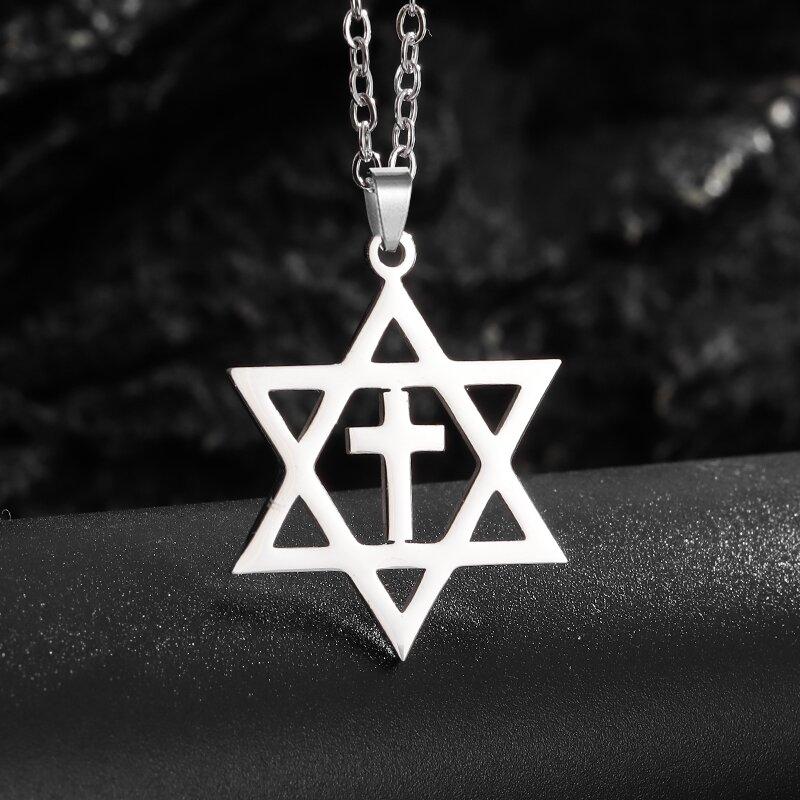 Exquisite Stainless Steel Inverted Cross Five-Pointed Star Pendant Necklace Men Women Fashion Personalized Jewelry Gifts