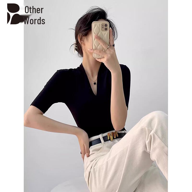 Women s Summer V-Neck Slim-Fit Five-Sleeve Top XL