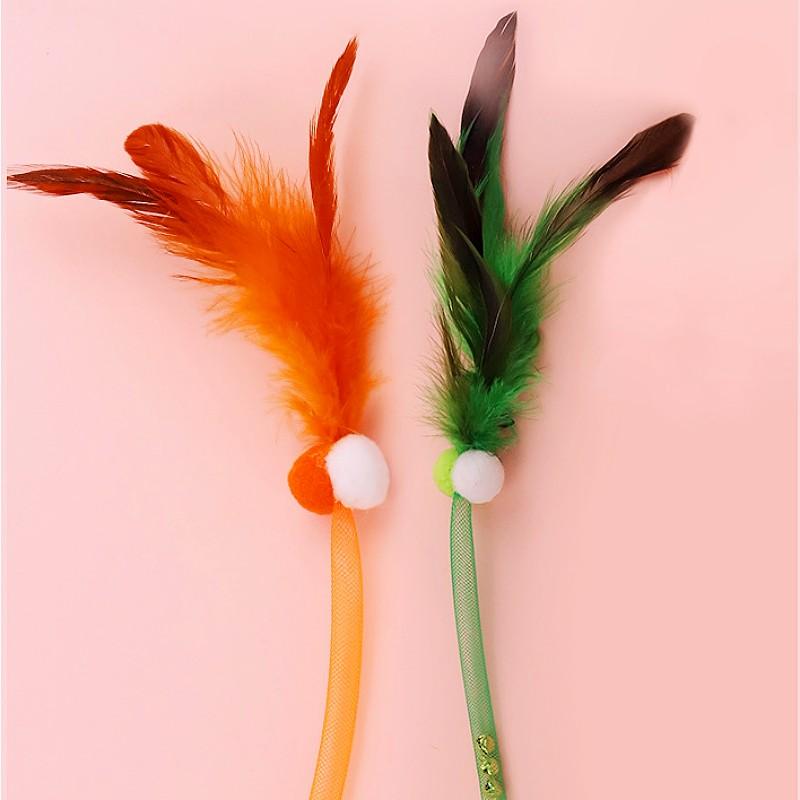 Cat Toy Feather Stick Cat Toys Interactive Elastic Net Toys for Cats Teasing Self-hi Feather Cats Toy Kitten Teaser Pet Supplies