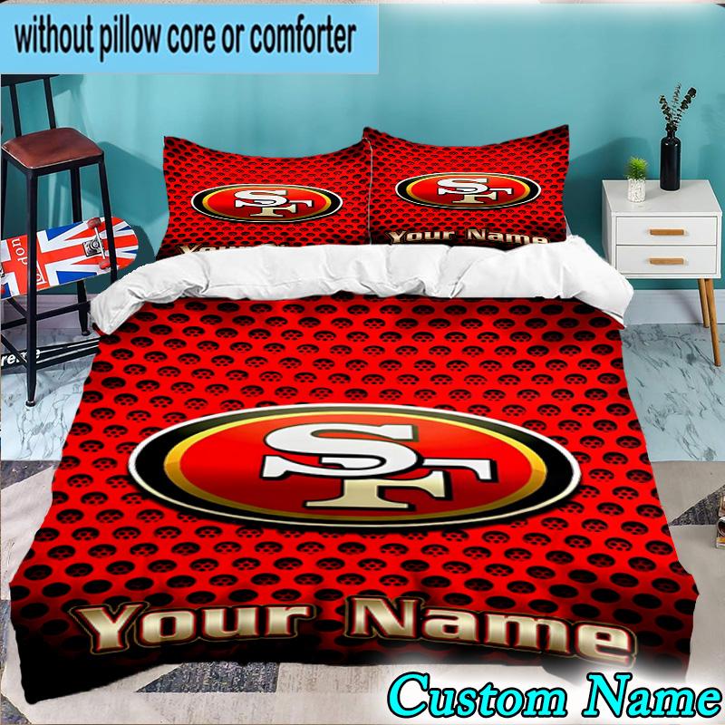 Custom Name 3PCS Faithful 49ers Football Bedding Set,Including Duvet Cover And 2pcs Pillowcases Perfect for Bedroom,Dormitory,Fan Christmas Gift