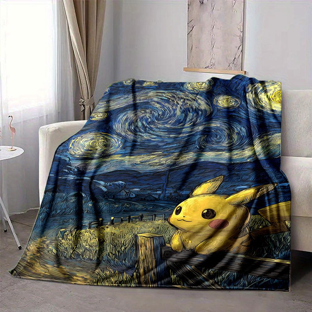 1pc Pikachu Night Flannel Throw Blanket - HD Printed Lightweight Soft Warm All-Season Blanket for Sofa, Bed, 80x120cm