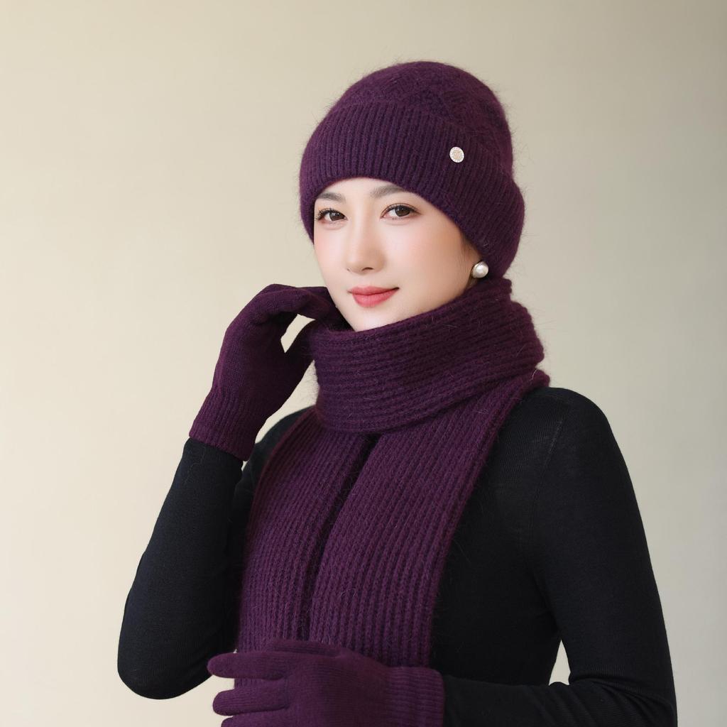 Women's Woolen Hat Thickened Warm  Windproof and Coldproof  Ear Protection Woolen Knitted Hat for The Elderly In Autumn and Winter