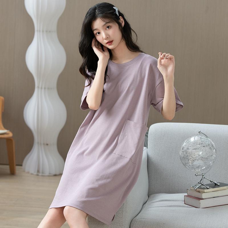 Women's Summer Cotton Loose Casual Short Sleeve Nightdress