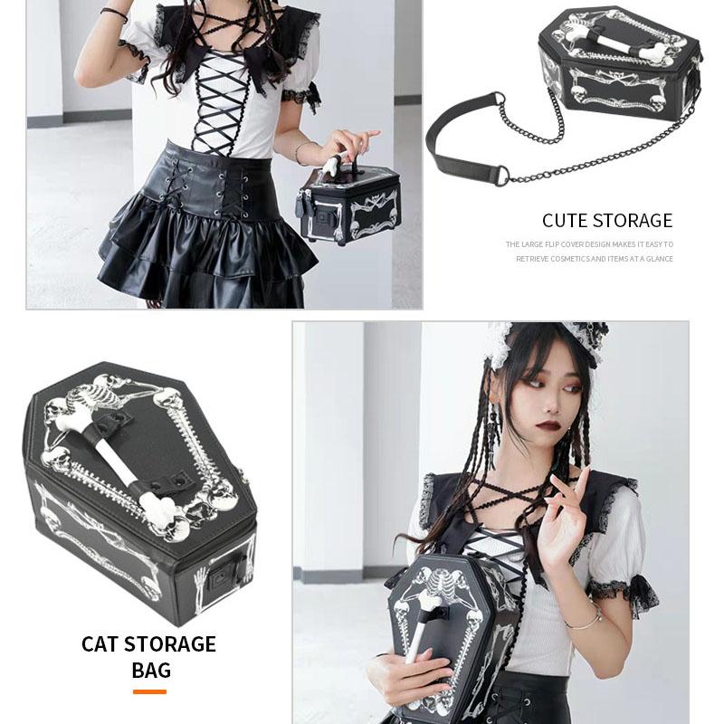 Trendy Black Gothic Punk Skull Crossbody Bag With Zipper Closure Detachable Chain Strap PU Shoulder Bags For Women Parties And Edgy Fashion