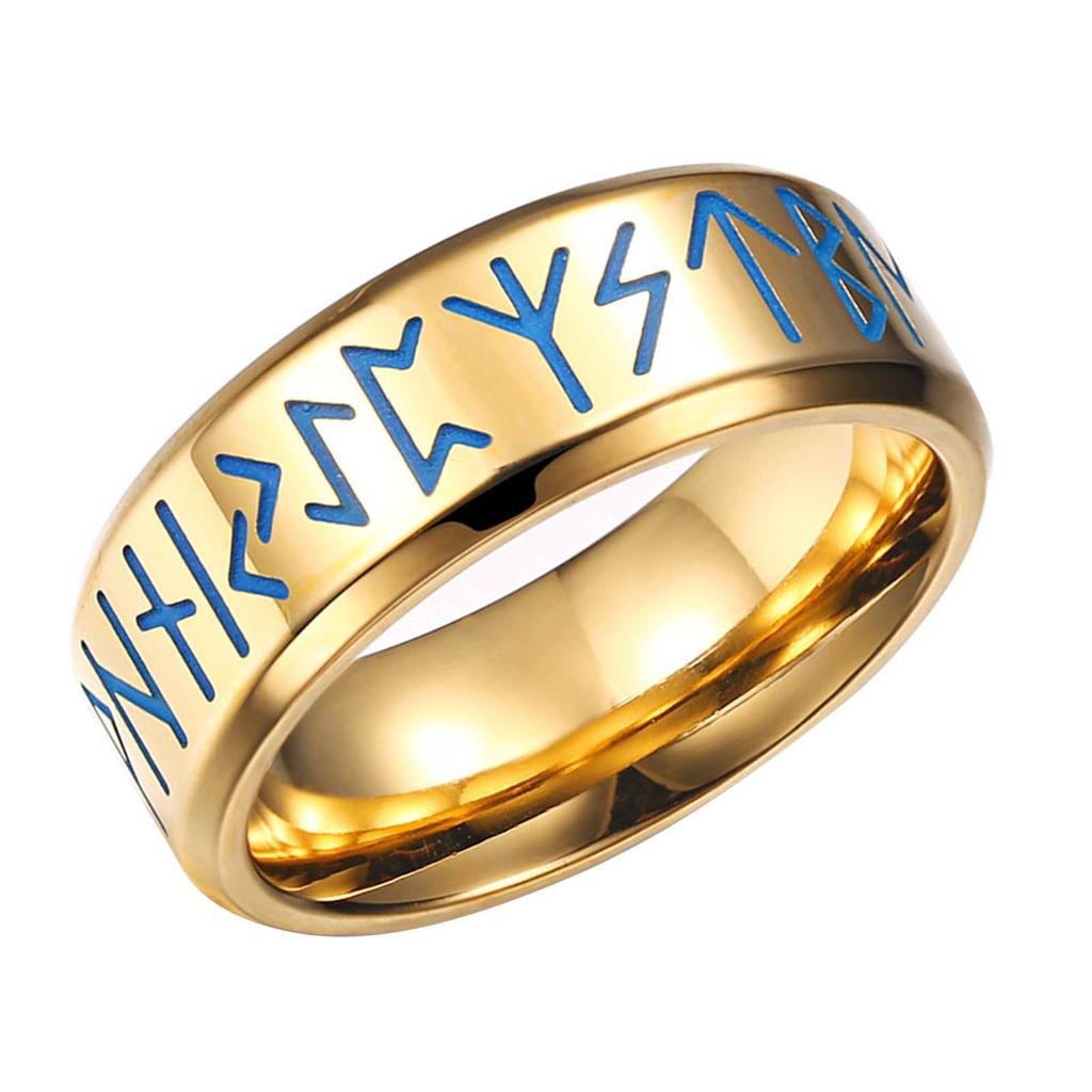 Men Titanium Steel Ring Engrave Gold Luminous Fashionable Glossy 18.2mm Inner Diameter Ring