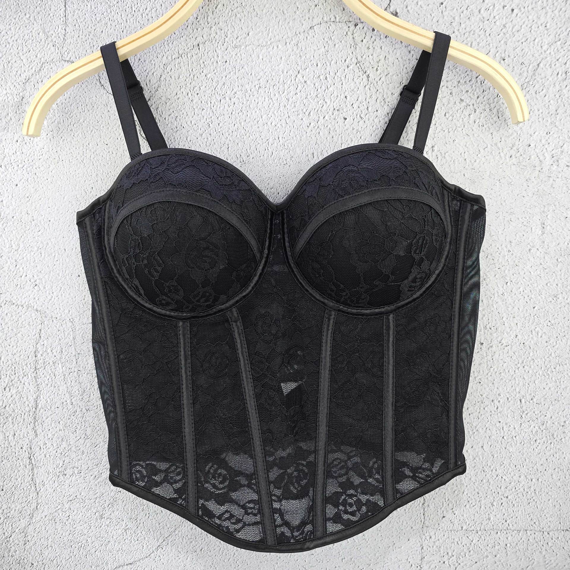 

Кружевное бюстье без бретелей с косточками, женское, без рукавов, нижнее белье в стиле Pure Desire, с подкладкой, облегающее, утягивающее, камзолы и майки 40/90 чёрный