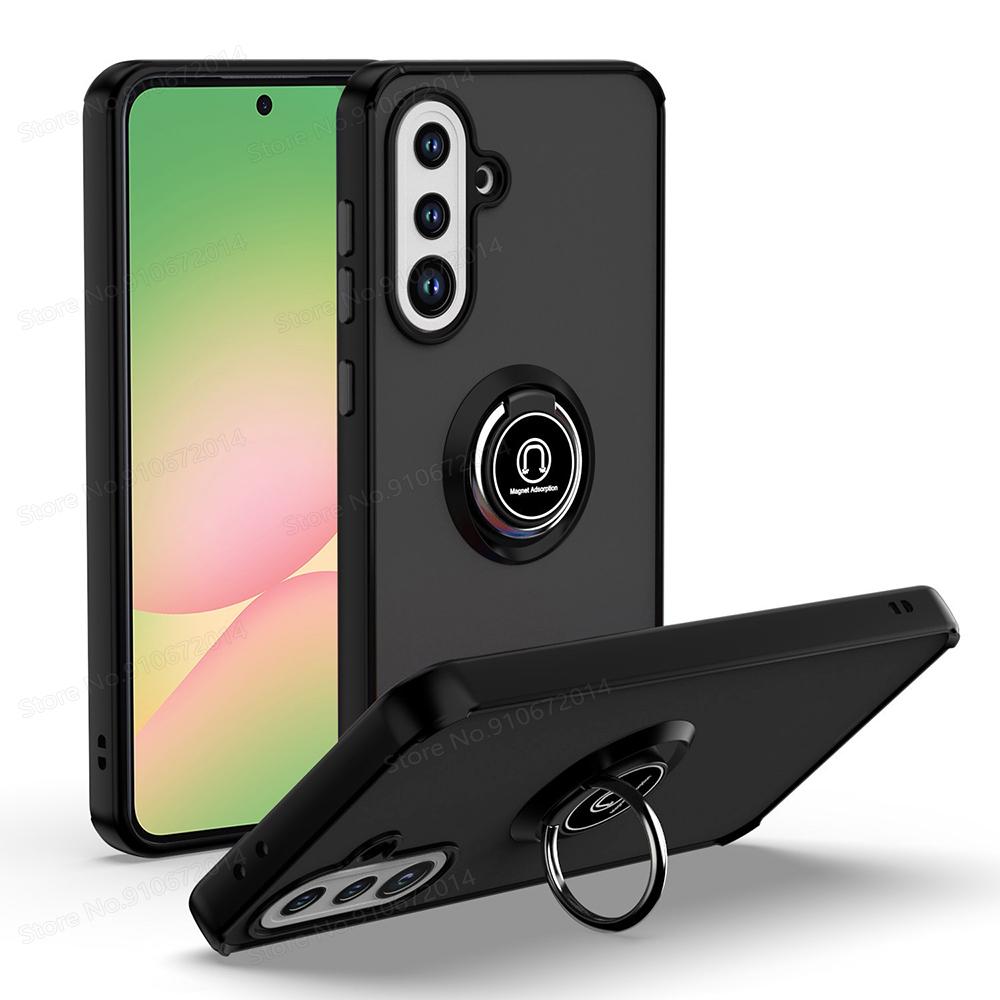 

Вращающееся кольцо-держатель, магнитная складная подставка, чехол для телефона Samsung Galaxy A56 A36 A26 A06 A16 5G, матовый бронированный противоударный чехол Galaxy A56 5G чёрный