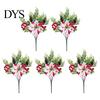 Faux Silk Christmas Blooms 5 Heads Artificial Poinsettia Flowers, Fake Pine Berry Decoration, Home Interior Floral Accents Fade-Resistant Red