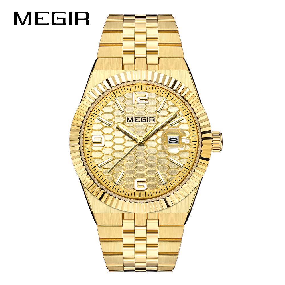 MEGIR Lucifiel Men's Luminous Waterproof Steel Band Quartz Calendar Watch