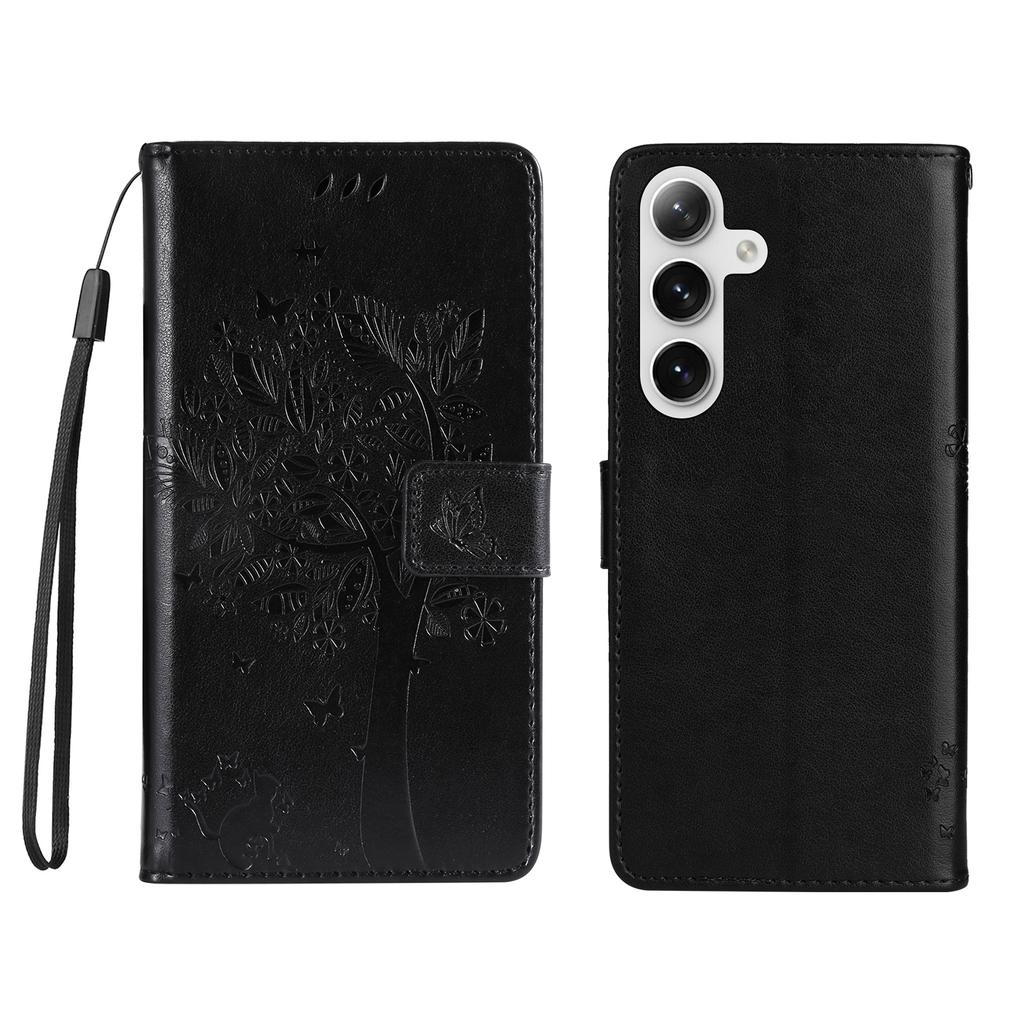 For Samsung Galaxy S25/Galaxy S24 Phone Case with Stand Cat Tree Pattern Leather Wallet Mobile Cover