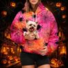 Kadın Moda Cadılar Bayramı Baskılı Kapüşonlu Sweatshirt, Evcil Hayvan Cepli, Günlük Pullover