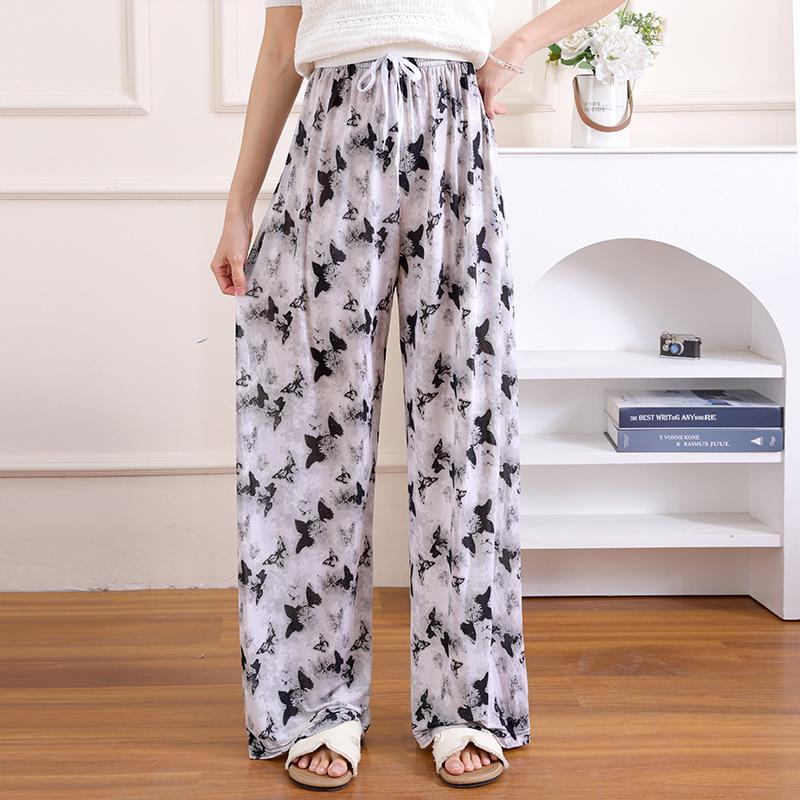 Sommer Damen Eis Seide High-Waist Weite Hosen - Lässig, Locker und Kühl für Zuhause oder Draußen