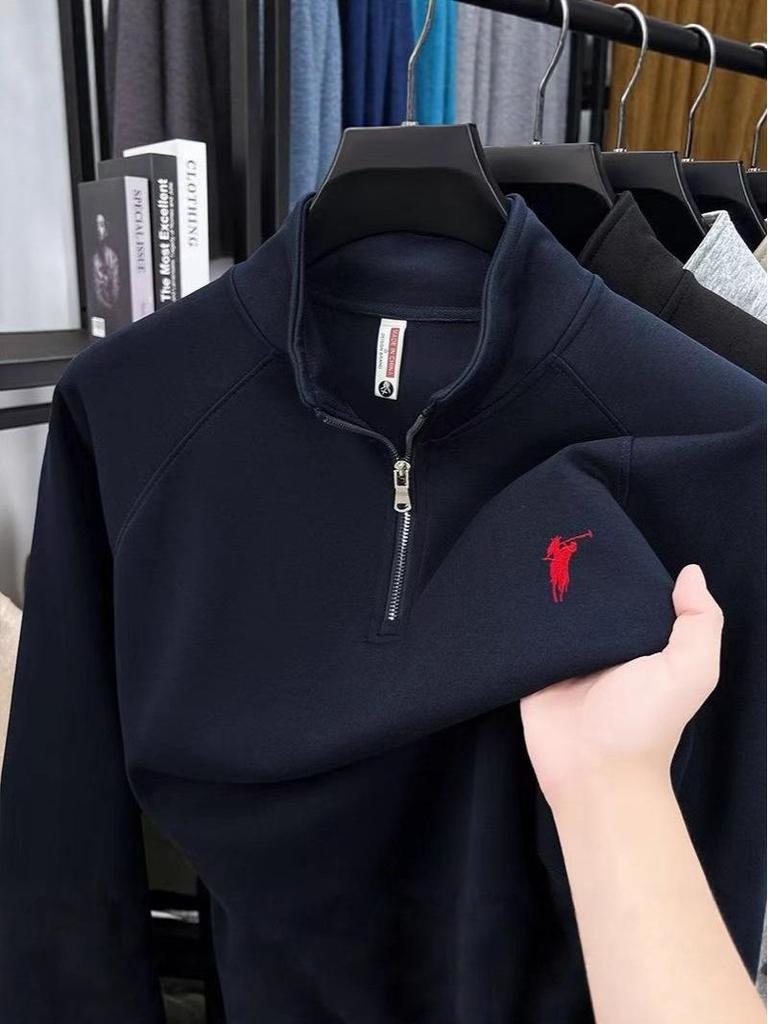 Herren-Sweatshirt mit halbem Reißverschluss für Herbst/Winter: Stehkragen, lange Ärmel, vielseitiges Freizeit-T-Shirt mit Stickerei.