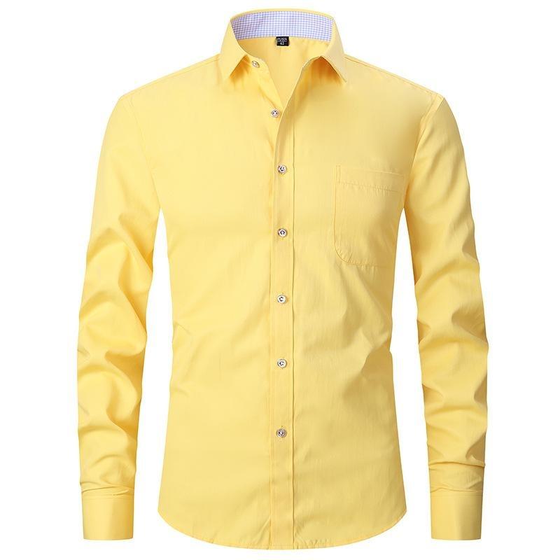 Autumn Men's French Shirt Business Dress Long Sleeve White Shirt Solid Color Twill Shirt