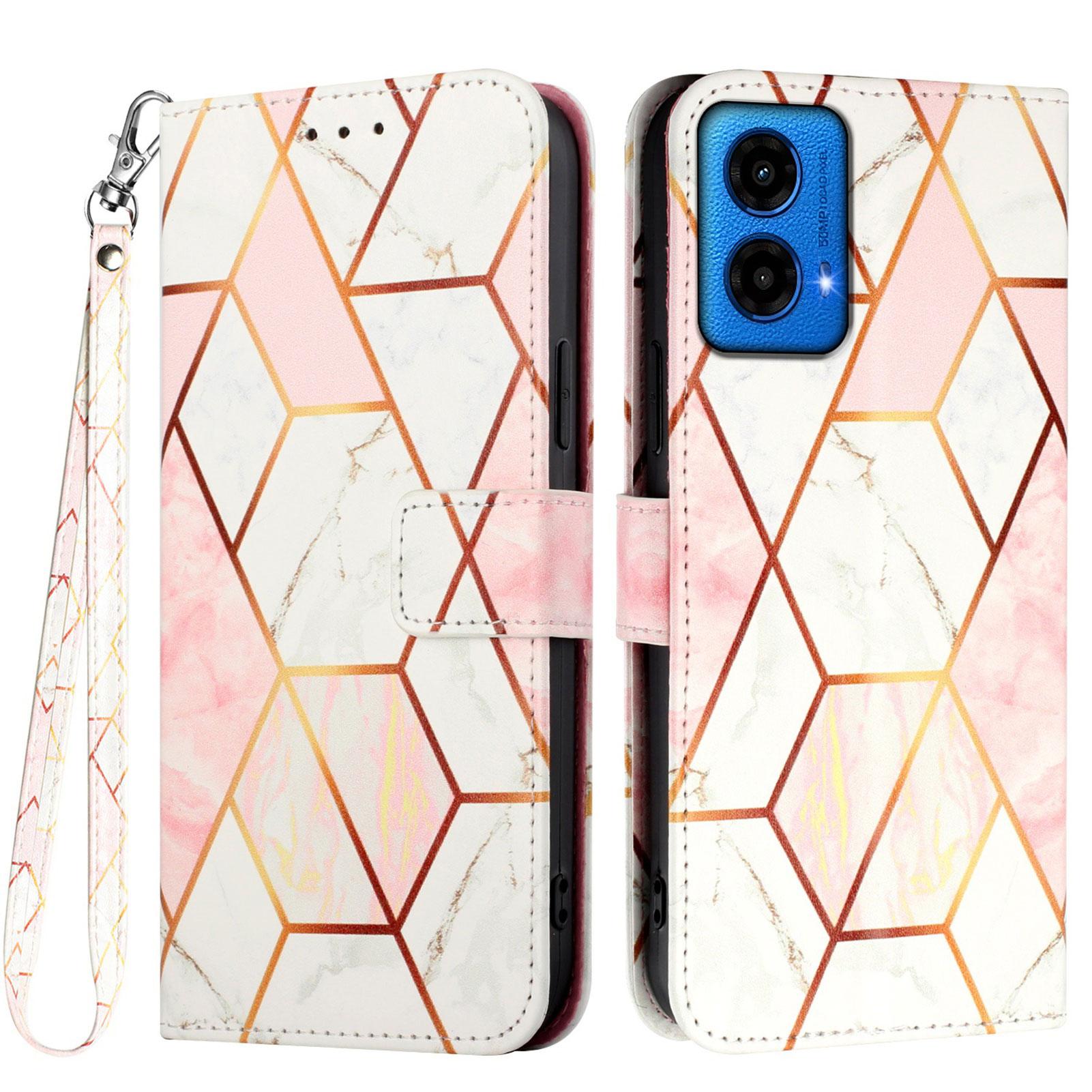 

For Motorola Moto G34 5G/Motorola Moto G45 5G Case with Strap Marble Pattern Leather Phone Cover Card Holder D