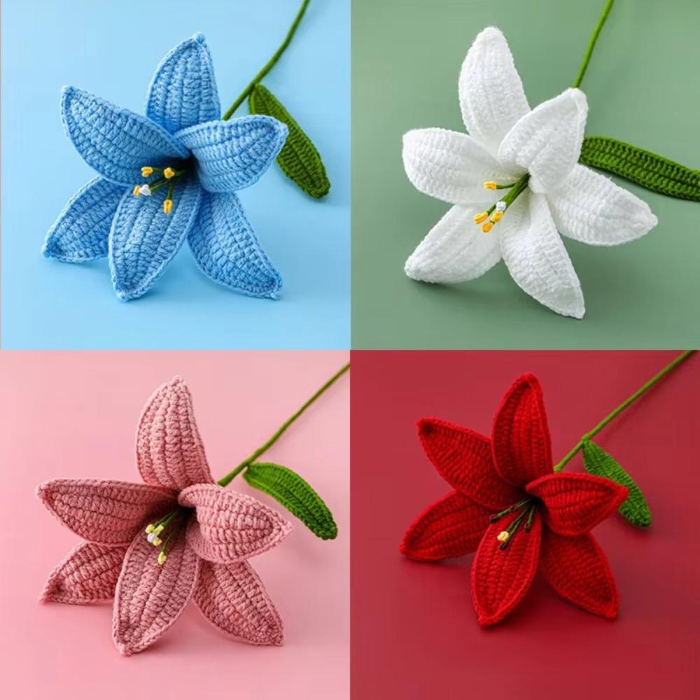 Lightweight Crochet Lily Flowers Bouquet Gifts Fake Flower Plants Home Decor