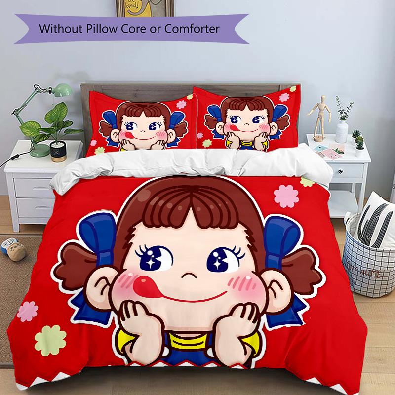 Happy Girl Cartoon Print 3Pcs Bedding Setduvet Cover With 2 Bedropillowcase Home Birthday Gift