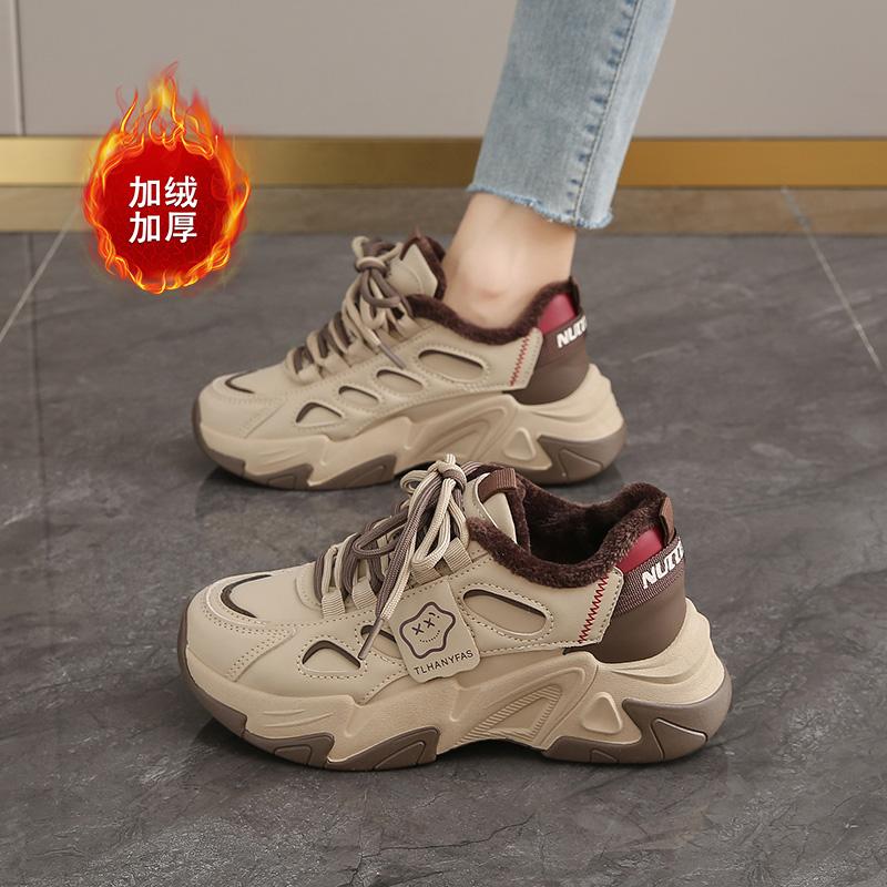 Fleece thickened sports shoes winter new thick-soled warm cotton shoes casual dad shoes 35