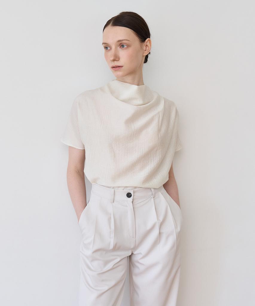 BIBYSEOB Cowl Neck Pleated Blouse Ivory [T52]