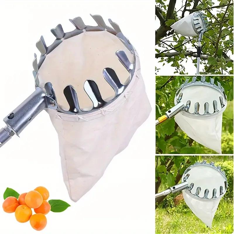 Fruit Picker Tool with Metal Basket and Cloth Catching Bag - Durable Orchard High-Reach Picking Tool for Apples, Peaches, Pears,