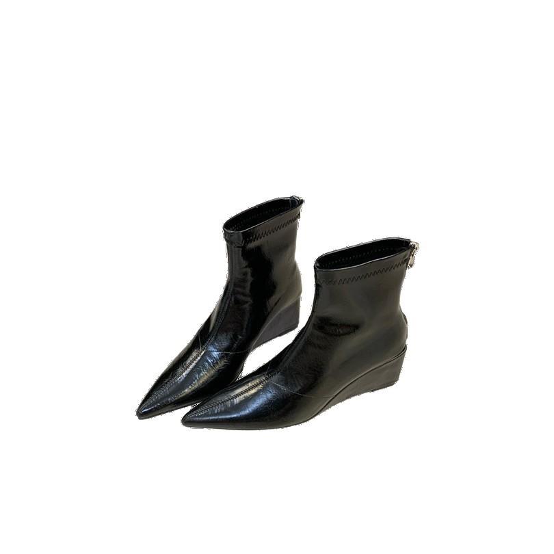 \ Slope Heel French Temperament Pointed Brown Short Boots Women's Boots New In Autumn and Winter 2025