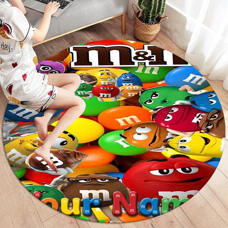M&M's Custom Name Round Area Rug,Carpet Rug for Living Room Bedroom Sofa Playroom Decor,Non-slip Floor Mat