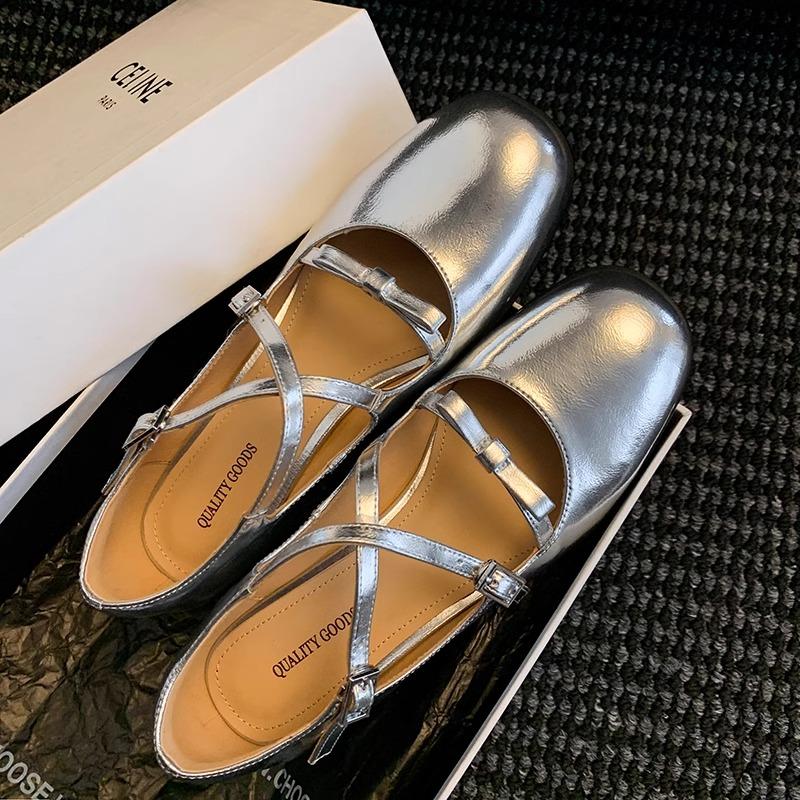 Fashion Chunky Single Shoes Spring New Square Head Shallow Mouth Butterfly Knot Metal Buckle Line Strap Non-slip High Heels