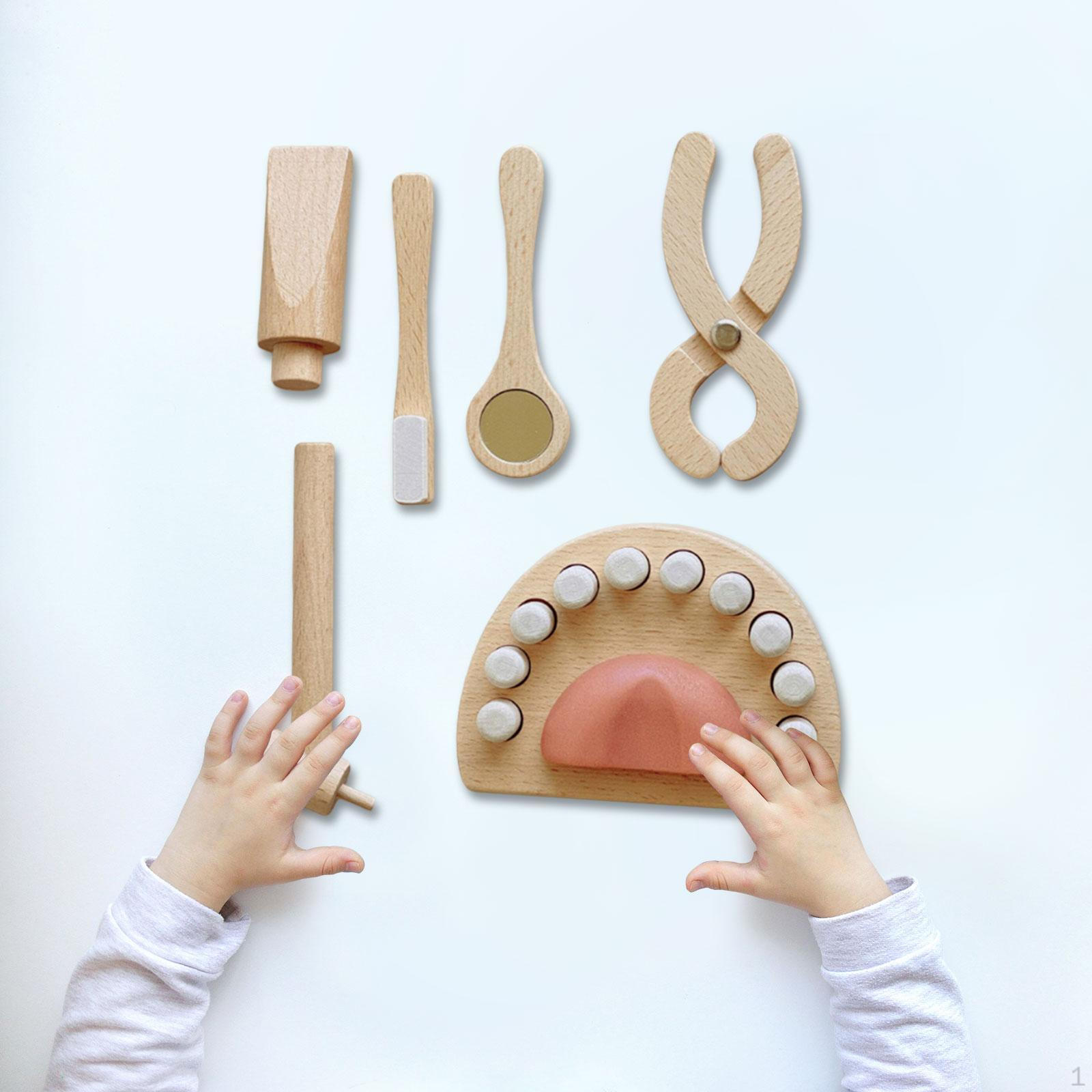 

6 шт. Игрушки стоматолога для детей Развивающий игровой набор Симуляция Ролевая игра Деревянный набор доктора