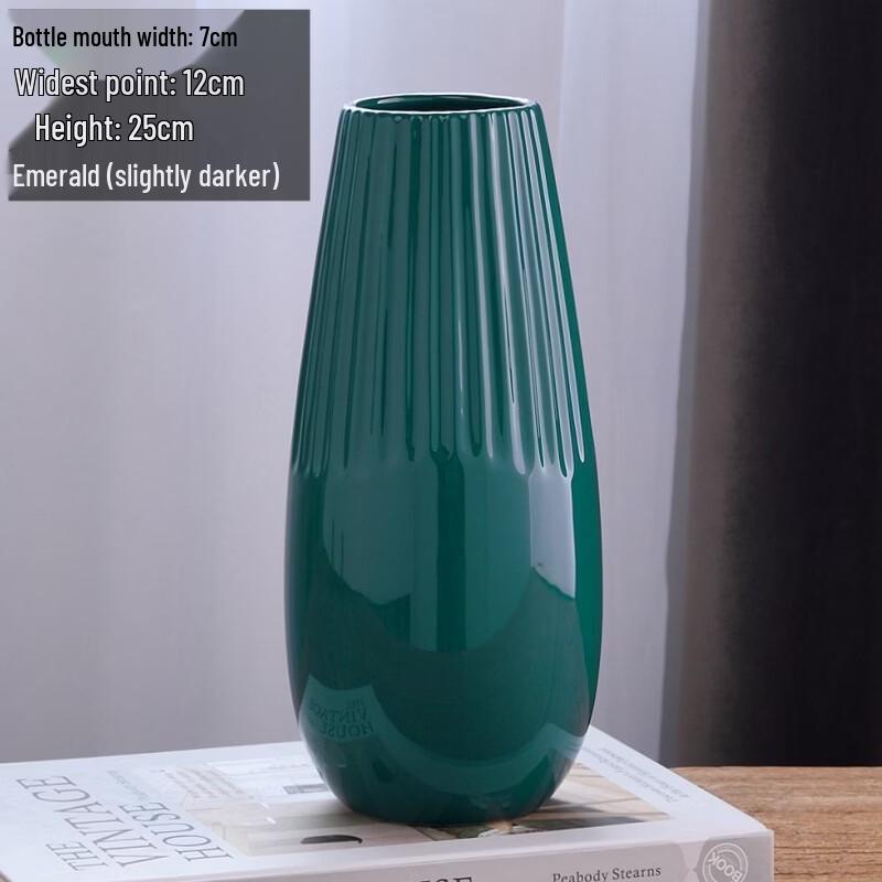 Emerald Green Ceramic Vertical Stripe Vase Set (2-Pack)