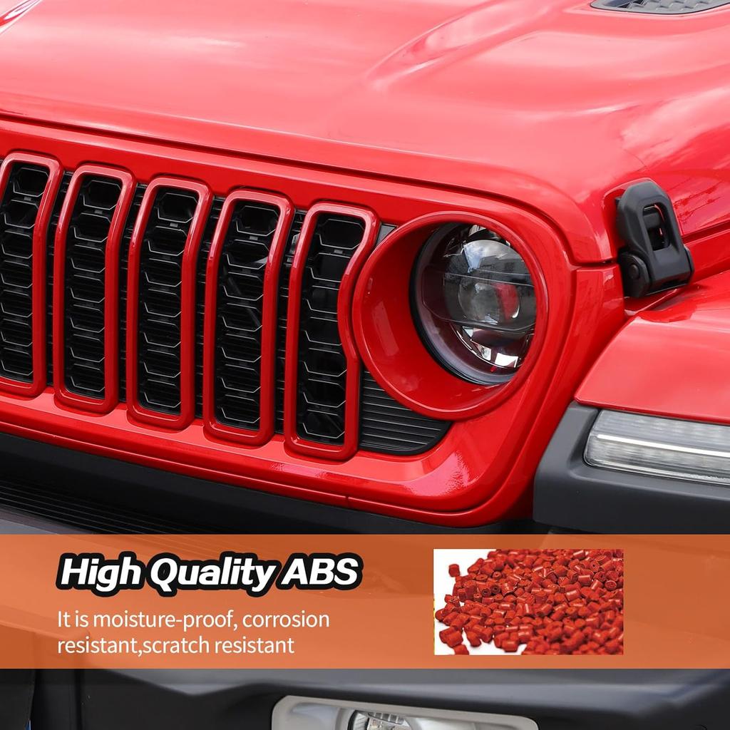 JeCar Grill Erts For Jeep Wrangler JL JLU 2024+ Grill Covers & Headlight Covers Trim Kit Accessories (Red)