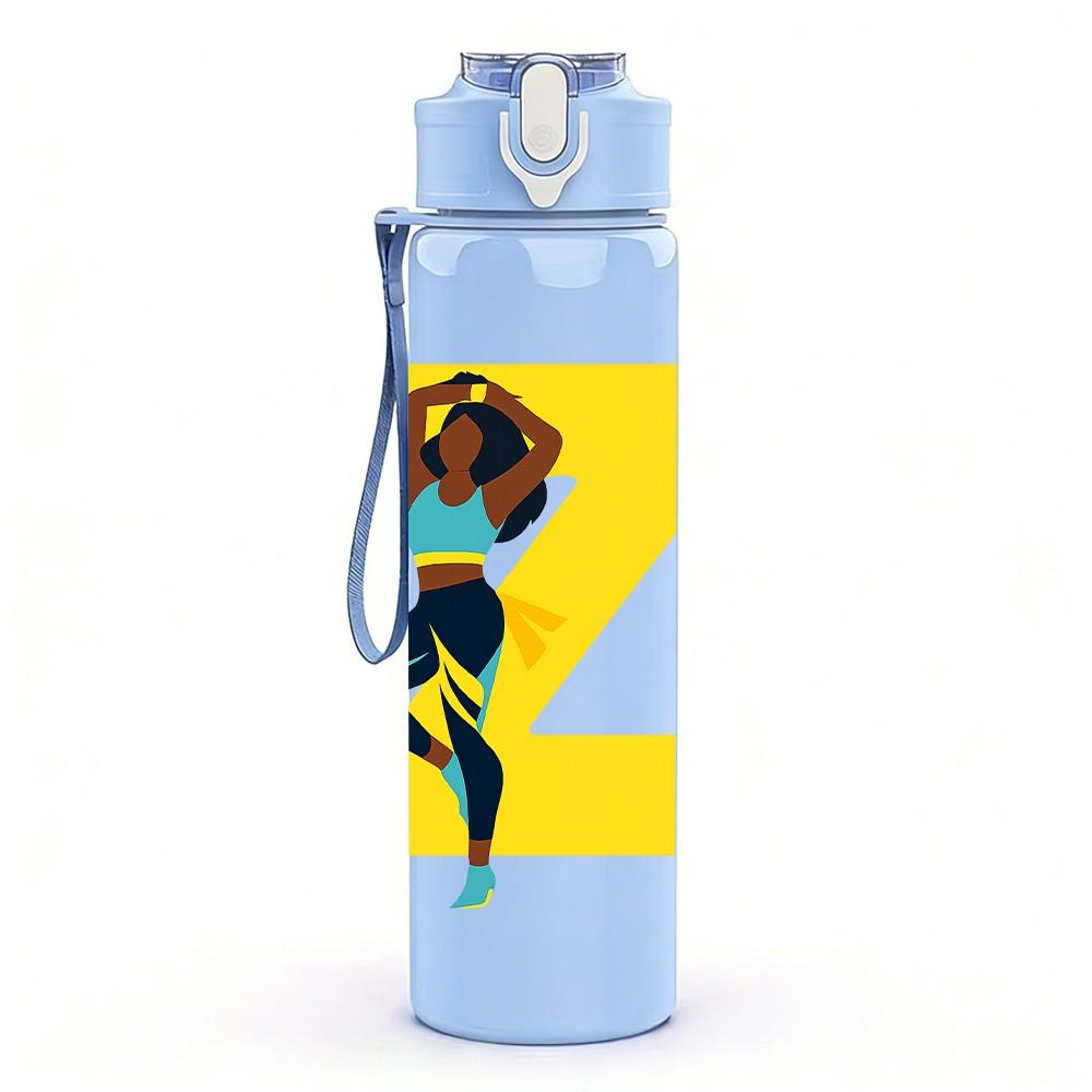 1PC Dancing Girl Pattern 750ml Color Plastic Sports Water Bottle Leakproof Flip Straw Lid Suitable for Sports Office Home Use