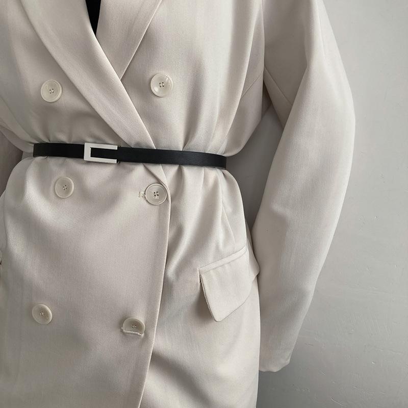 Women Thin Belt Black Gold Silver Metal Buckle Belt Pu Casual Leather Waist Belt Trouser Dress Decoration Waistband
