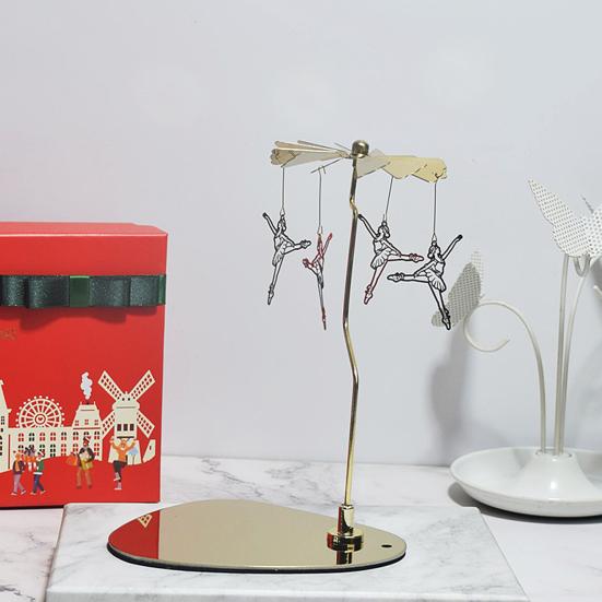 Spinning Candle Holder with Tray Stainless Steel Rotating Golden Carousel Tea Light Candle Stand Table Centerpiece Party Decoration