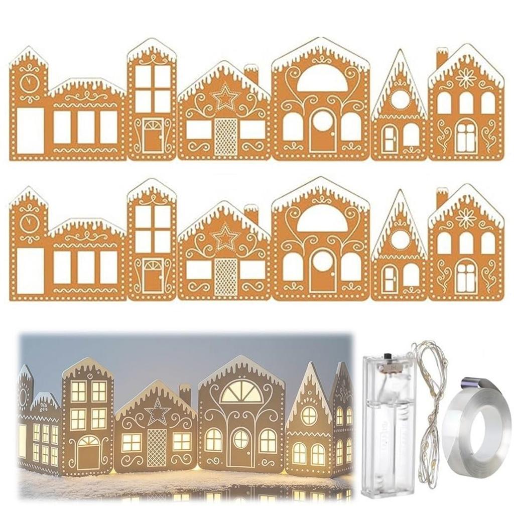 DIY Foldable Xmas Gingerbread House Cardboard Kit with LED Lights Xmas Gingerbread House Craft Decor Kit for New Year Decoration
