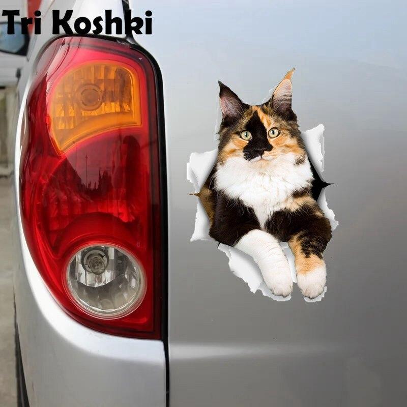 Tri Koshki KCS574 3D Calico Cat in the Wall Autocolant autocolant PVC autocolant pe bara de protectie masina laptop perete usa baie dormitor