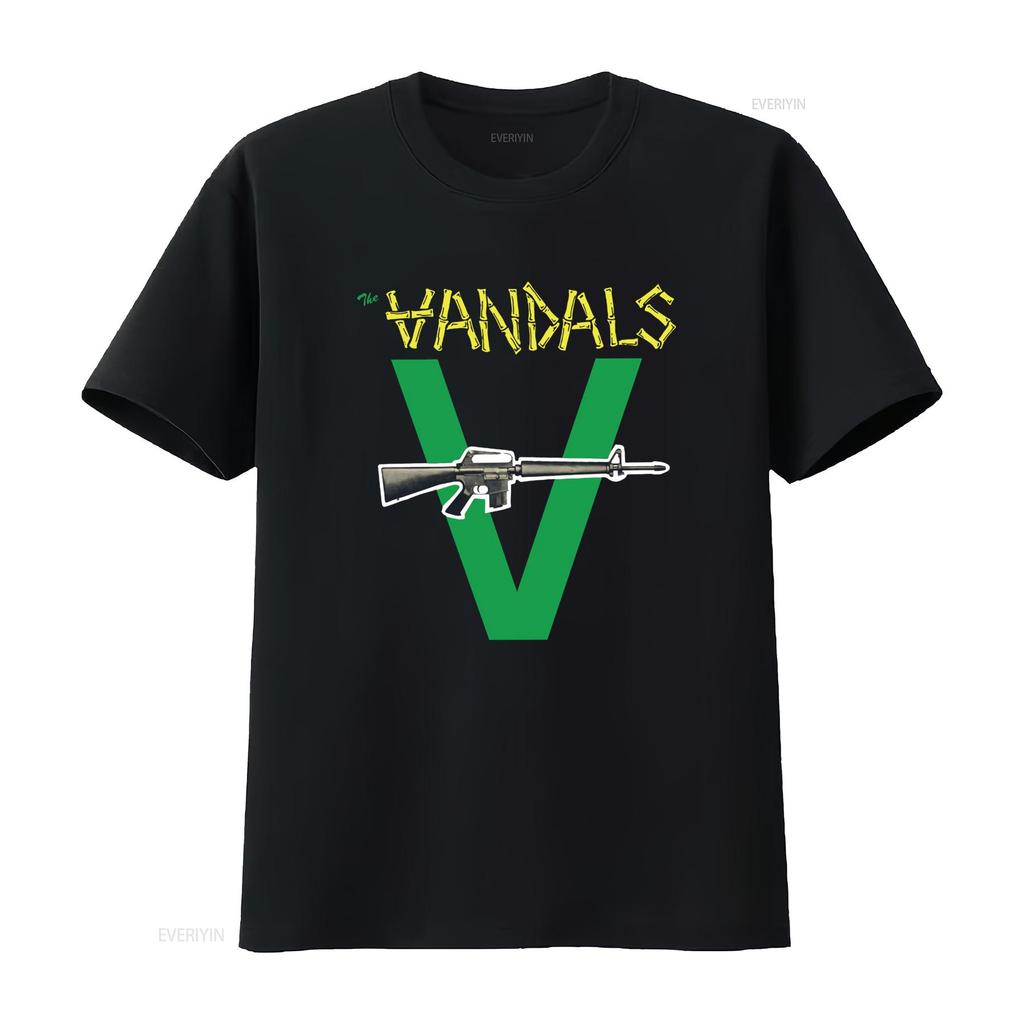 Mens The Vandals Original Logo Green V and Gun Print T Shirt Medium Black vintage Washed streetwear designer clothes