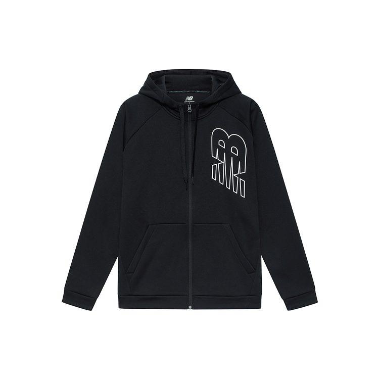 New Balance Logo Print Sports Fleece Lined Hood Jacket Winter Men's Black AMJ13020-BK