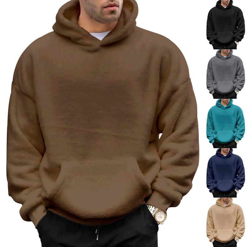 Autumn Winter New Fashion Hoodies Long Sleeve Solid Lamb Wool Sweatshirts Men's Clothing Casual Loose Pockets Korean Trend Tops
